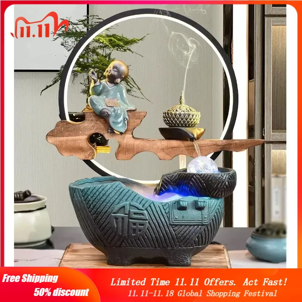 

Desktop Fountains Indoor Fountain Table Fountain with LED Lights and Rolling Ball Waterfall Fountain Relaxing Water Feature