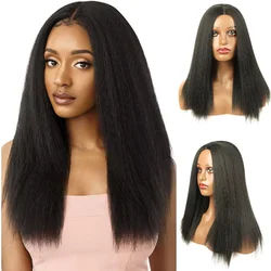 Synthetic Yaki Straight Hair Wigs For Women Kinky Straight Synthetic Wigs 18Inch Natural Black Sleek Natural Dark Hair Wigs