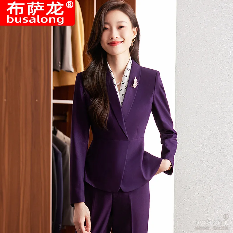 

Purple women's suit set, Korean style, elegant, suitable for commuting, business, office work, professional attire, goddess-styl