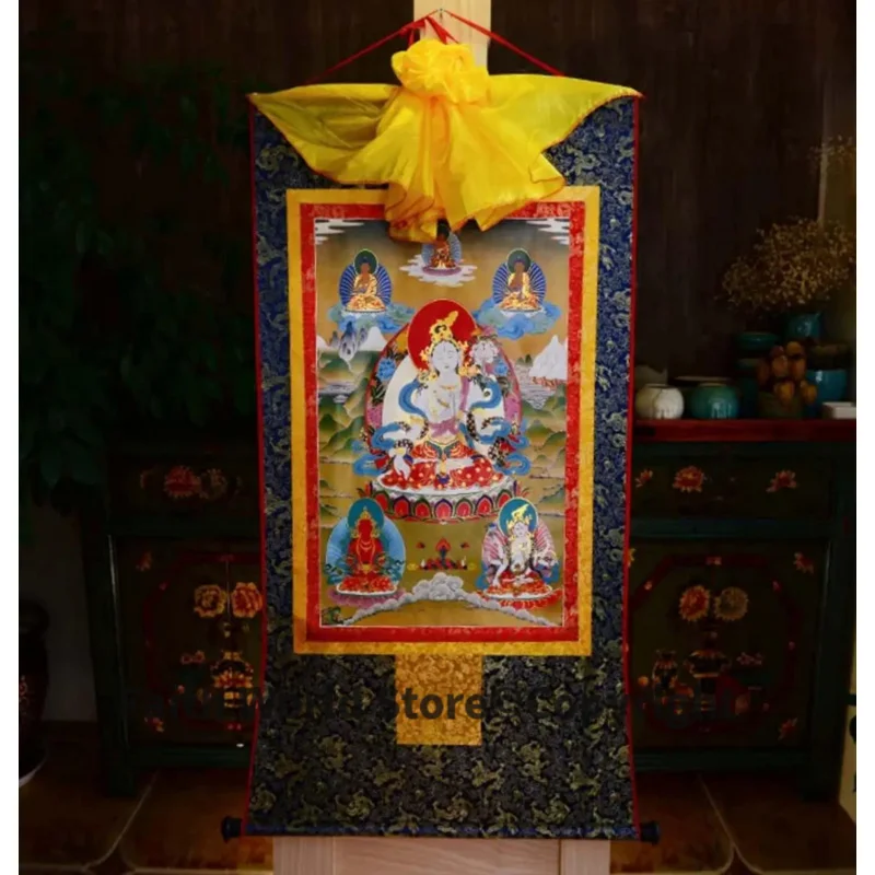 4P--Wholesale Buddhist supplies--60CM Thang-ga Buddha Green Tara white tara 21 Bodhisattva taras Thangka art painting