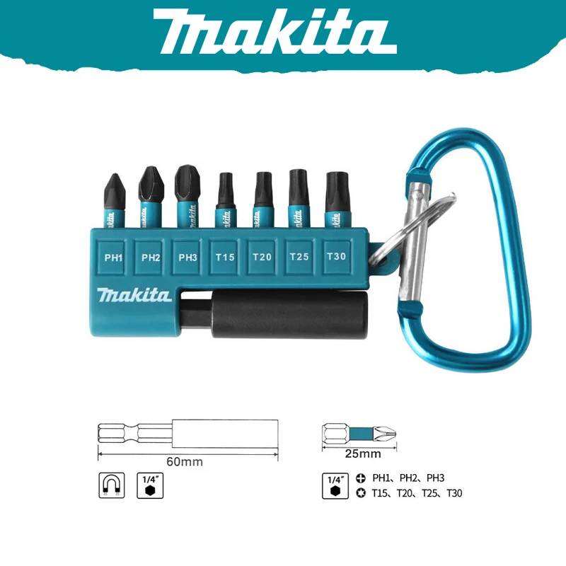 

Makita E-14227 Impact Screwdriver Bit Set 1/4 Hex Extension Key Chain 8-Pcs Sturdy Durable Tools Accessories