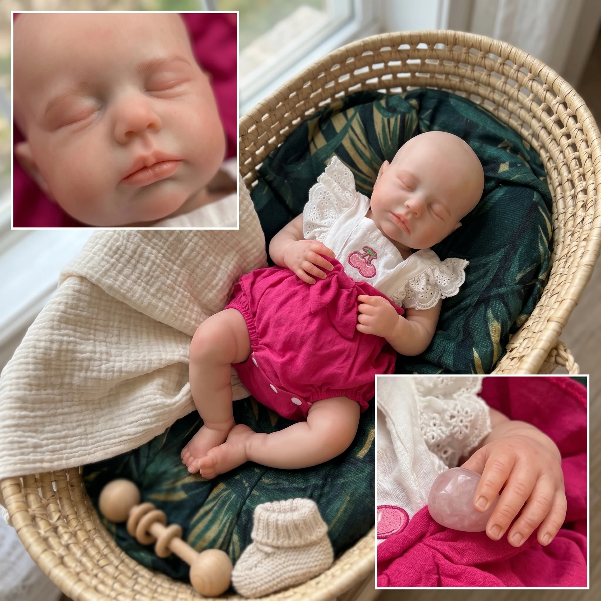 

18 Inch Full Silicone Reborn Doll Loulou Bald Closed Eyes Lifelike Collectible Toy For Doll Hobbyists