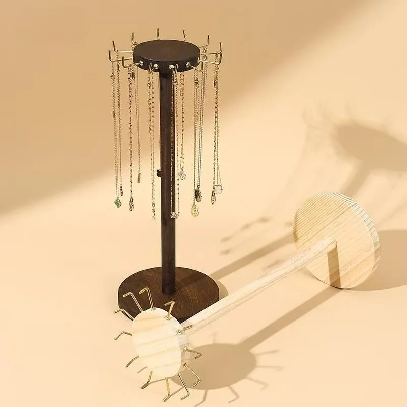 Organizador de Joyas de Madera con 12 Ganchos, Torre Exhibidora de Joyas para Collares y Pulseras, Soporte para Collares