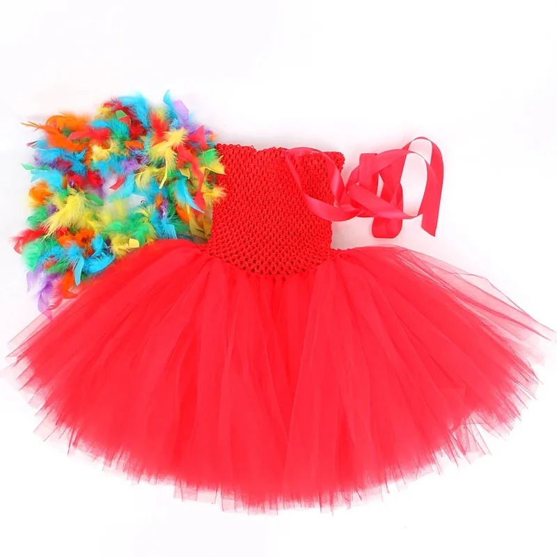 Платья с радужными перьями и попугаем для маленьких девочек, костюмы на Хэллоуин с птицами для детей, наряды для дня рождения для малышей, нарядное платье-пачка