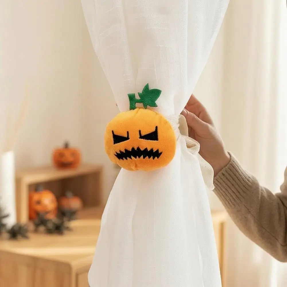 Halloween Curtain Tieback Soft Curtain Holder Halloween Pumpkin Curtain Tiebacks Plush Fabric Drapery Holdbacks for Home