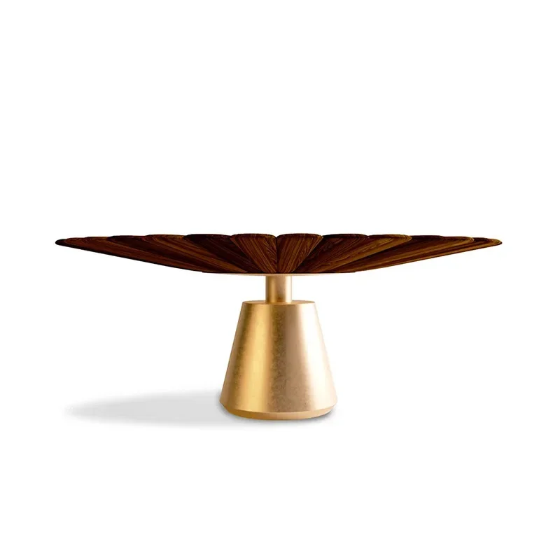 Italian walnut dining table, light luxury for home use, high-end living room of postmodern villa, stainless steel round dining