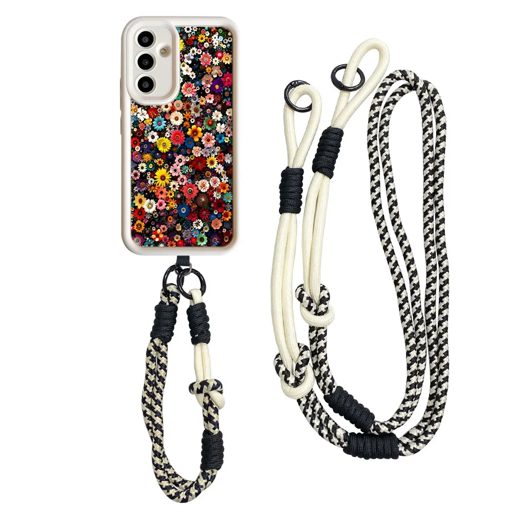 Étui à fleurs colorées pour Samsung S25 Ultra S24 S23 S22 S21 Plus S23 S24 FE, chaîne de poignet, collier, lanière à bandoulière, Funda, 2025