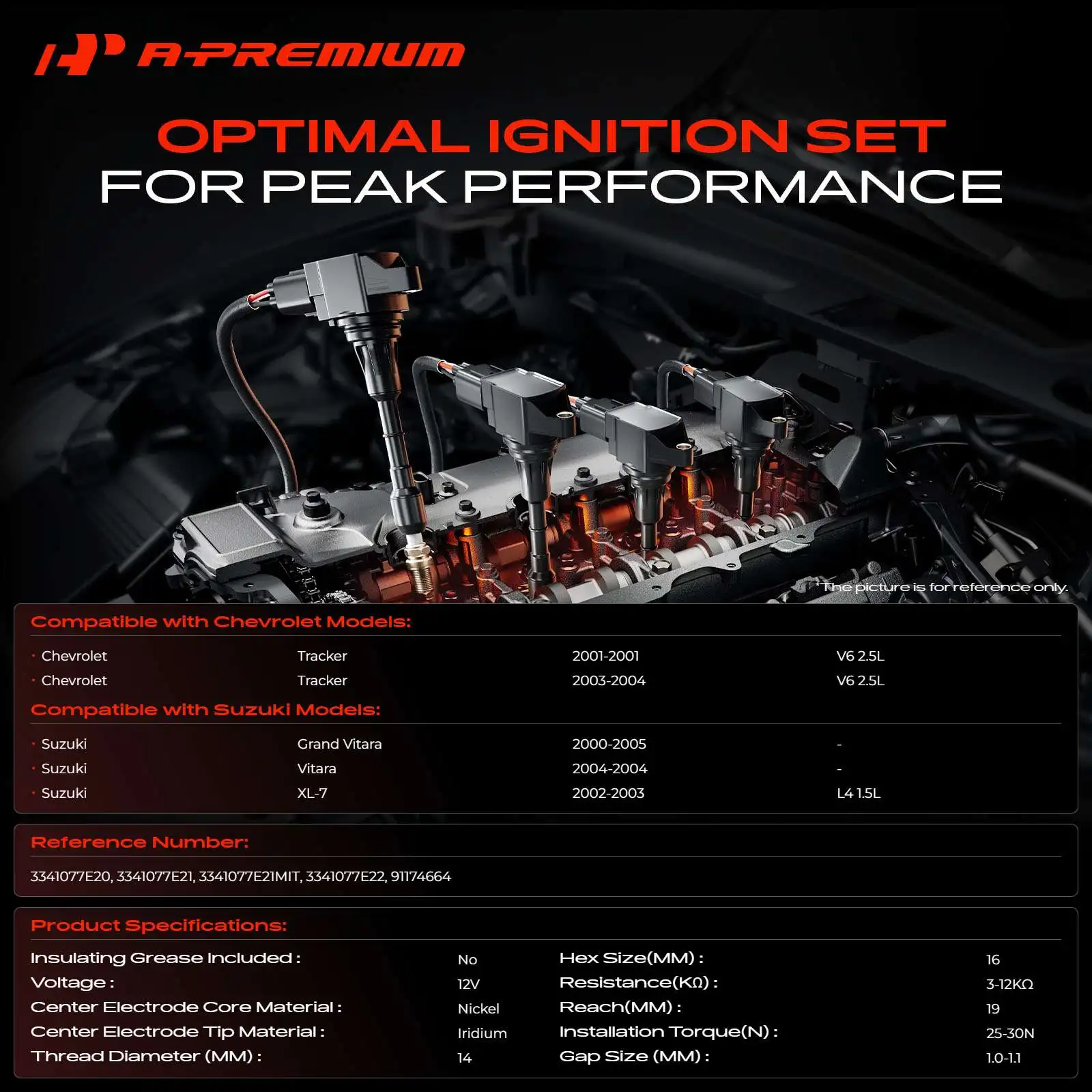 A-Premium 6x Ignition Coils & 6x Iridium Spark Plug Kit for Suzuki Grand Vitara XL-7 Chevy