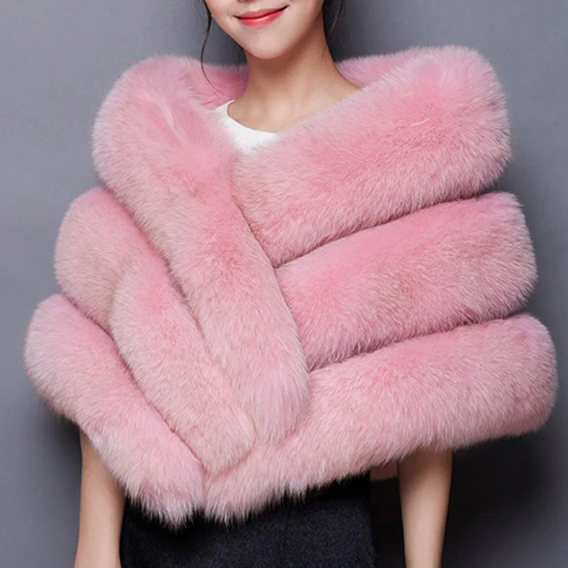 

Short Women's Fur Shawl Fake Fur Wedding Versatile Outerwear Jacket V-Neck Korean Style Commute Fashion No-Sleeve