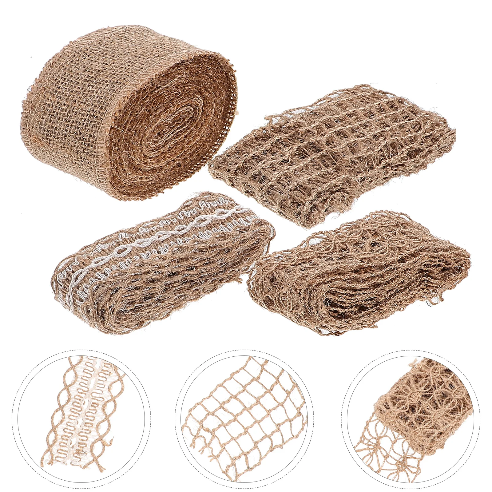 

4 Rolls Vintage Hollow Burlap Ribbon Set Durable Present Wrapping Floral Crafting Mesh Ribbon Fabric Ribbons Burlap Fabric