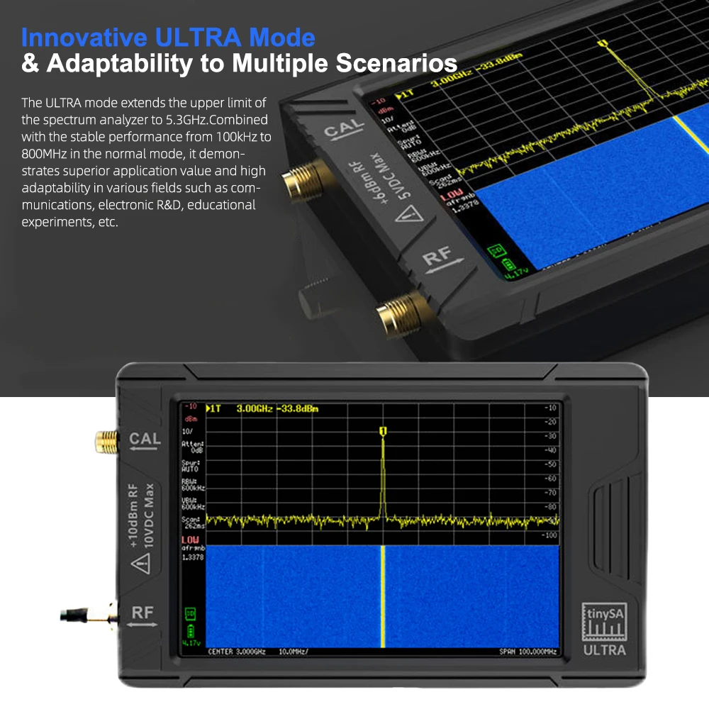 Wishcolor New Handheld Tiny Spectrum Analyzer ULTRA 100k-5.3GHz RF Signal Generator with 4inch Display for tinySA with battery