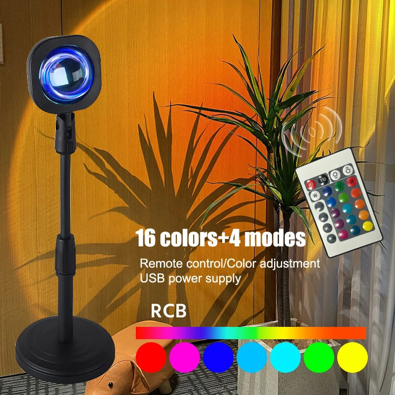Led Sunset Projector Night Light 16 Colors Changing Rainbow Sun Aura Led Atmosphere Projection Lamp Background Wall Decoration