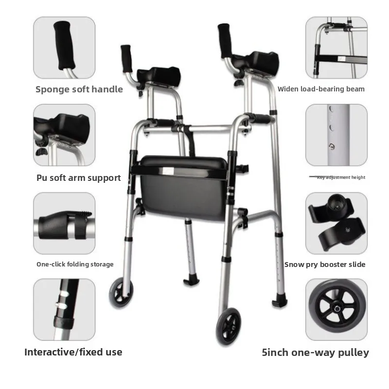 

Foldable Double Arm Walking Aids for Elderly People Walking Rehabilitation Walkers Station Frame Fitness Equipment for Disabled