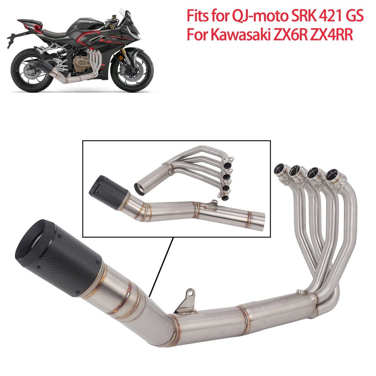 For QJMOTOR SRK 421 GS Moto Escape Header Pipe Middle Link Pipe Carbon Muffler For Kawasaki ZX6R ZX4RR Exhaust Full System