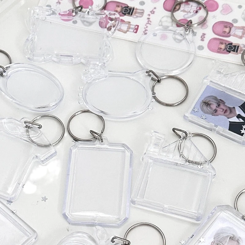 5pcs Blank Photo Frame Keychain Clear Acrylic Keyring Insert Photo Split Key Pendant DIY Key Holder Couple Anniversary Gifts