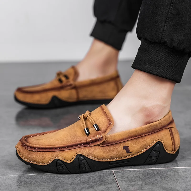 Zapatos informales de cuero para hombre, mocasines cómodos sin cordones, de vestir, de marca de lujo, de verano