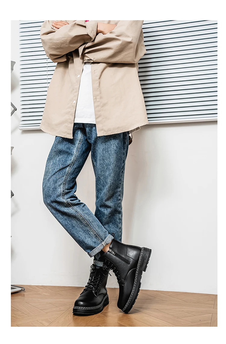 Britischer Stil Schwarze Hohe Arbeitsstiefel, Plattform-Höhenverstellbare Knöchelstiefel für Outdoor & Pendeln – Detail 5