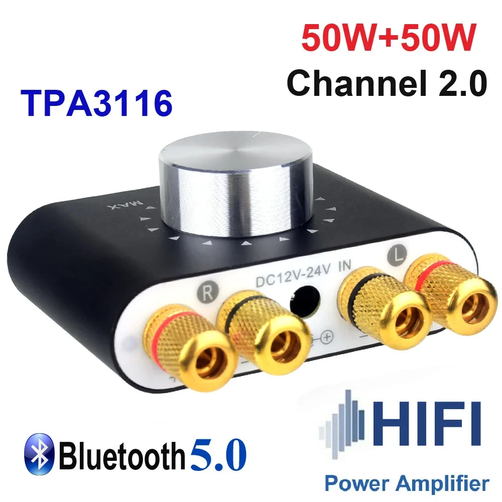 TPA3116 Bluetooth5.0 Digital Power Amplifier X25 50W×2 2.0CH Mini HIFI Stereo Audio AMP DC12-24V Desktop Speaker Sound Receiver