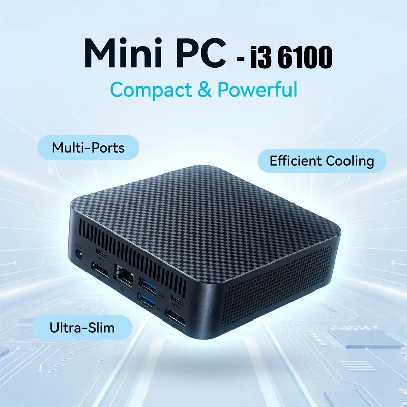 Mini PC Intel Core i3 6100 Carbon Fiber Texture Shell Type-C Portable Mini Desktop Computer For Gaming Office Home Business