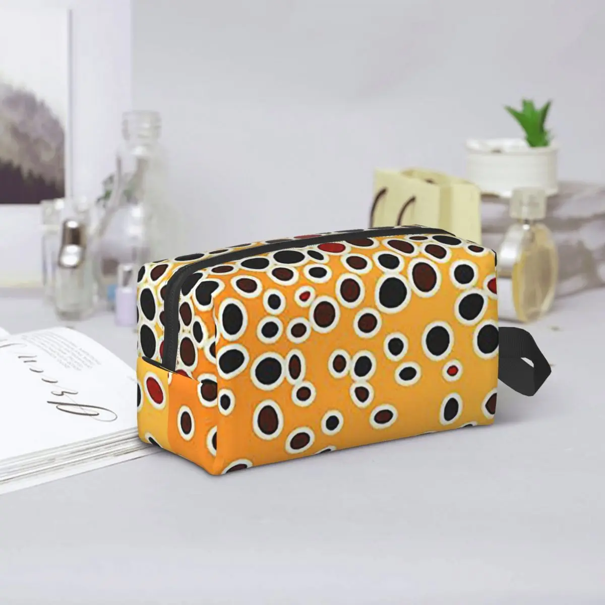 Bolsa de cosméticos de piel de trucha marrón para mujer, bolsa organizadora de maquillaje de viaje, almacenamiento de artículos de tocador, caja de Kit Dopp, estuche para lápices