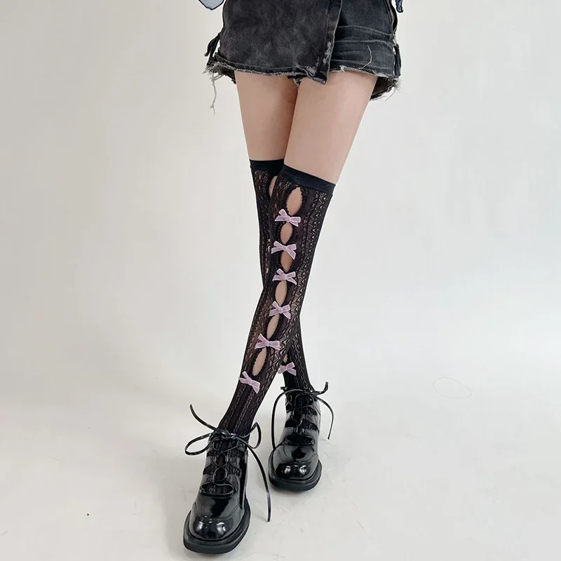 

Women Sexy Stocking Bow Tie Lace Thigh Socks Lolita Jk Lace Gothic Hollowed Out Over Knee Socks Calf Socks Clothing Accessories