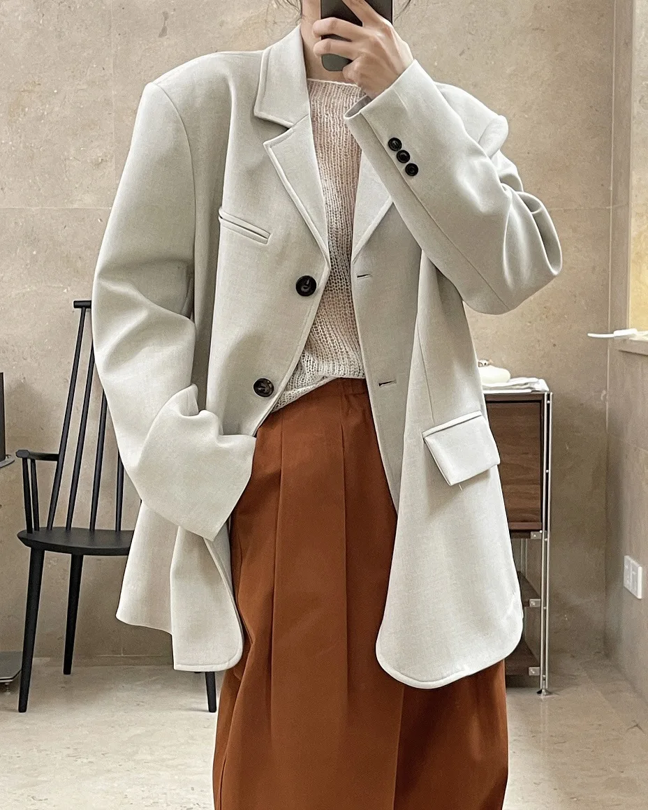 Spring women's casual solid color pocket decoration loose jacket