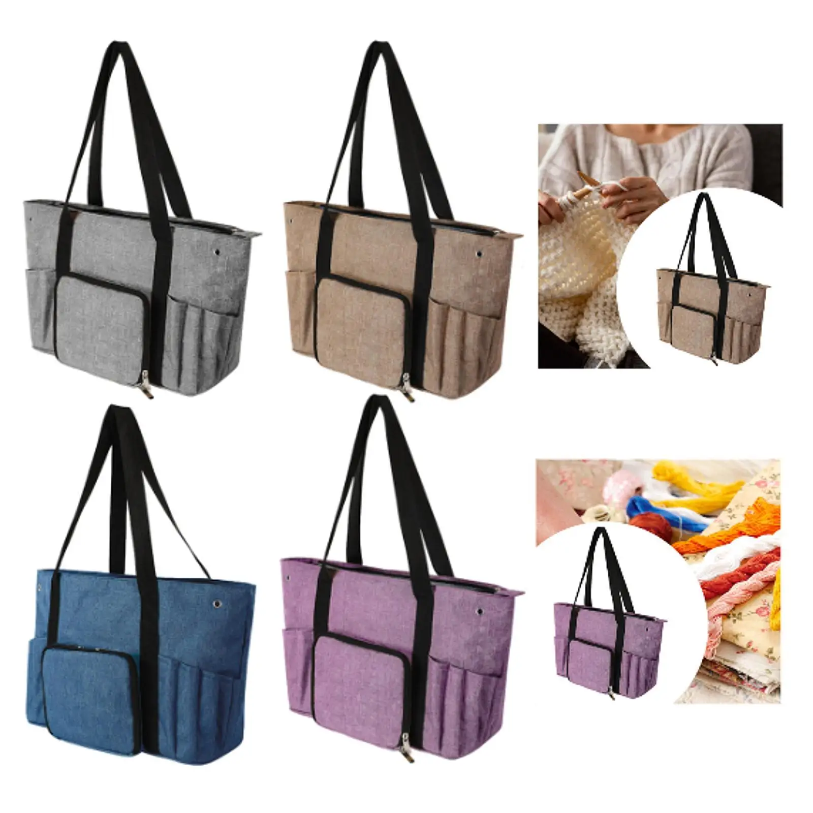 Yarn Storage Tote Bag Knitting Crochet Supplies 600D Oxford Cloth Large Capacity Yarn Bag Waterproof with 2 Holes Yarn Organizer