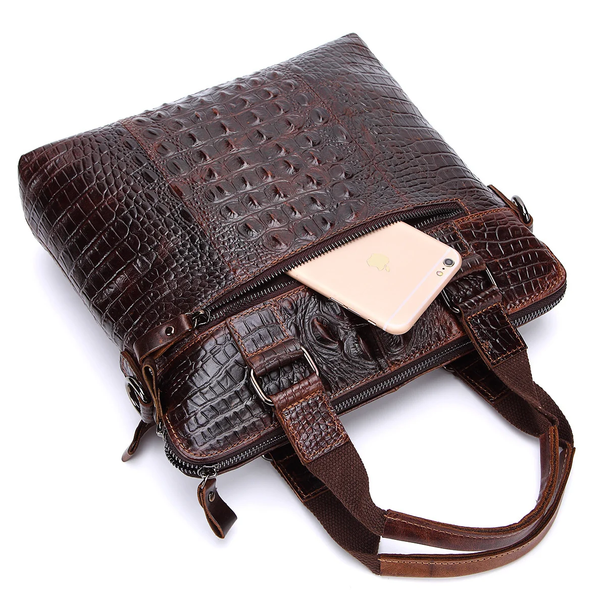 Men\'s Genuine Leather Cowhide Crocodile Grain Pattern Business Handbag Briefcase Messenger Shoulder Bag Handbags