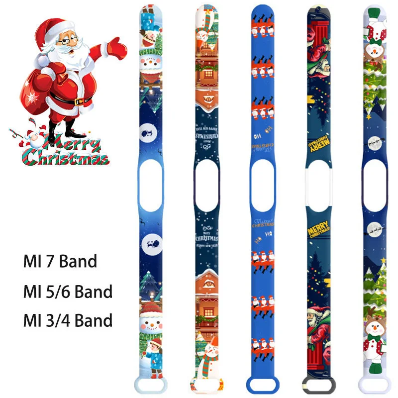 For Xiaomi Mi Band 7 6 5 4 3 Christmas Santa Series Strap replace Straps Bracelets Silicone Watch for MI Band Wristband Strap