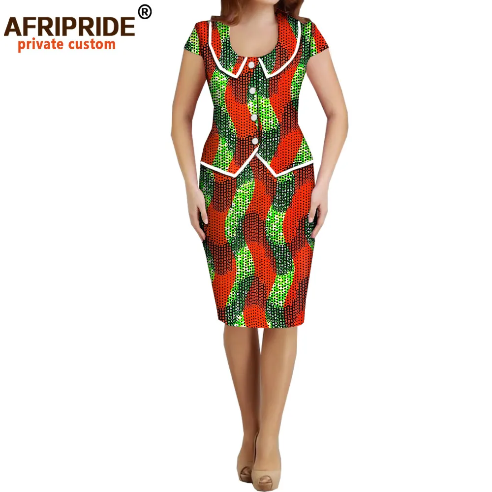 2024 African 2 Piece for Women Crop Top and Print Skirts Set Casual Blouse Mini Dress Dashiki Outfits Wax Attire A1826019