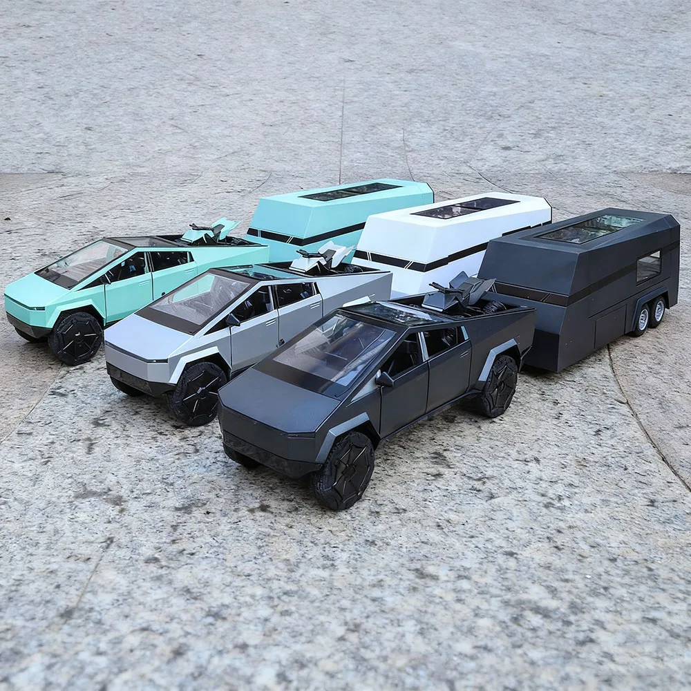 Remolque a escala 1: 24, coches RV, juguetes, modelos de Metal con sonido ligero, rueda de caravana en miniatura, vehículos extraíbles, modelo de decoración del hogar