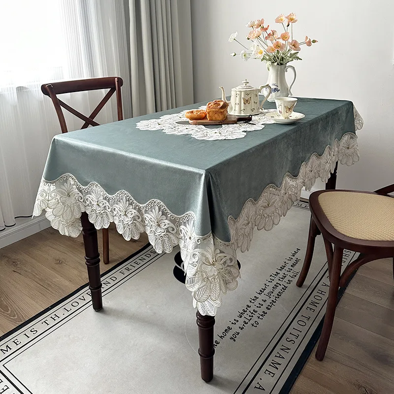 2025 New French Style Light Luxury High-end Velvet Dustproof Tea Table Lace Dining Table Tablecloth