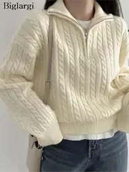 Autumn Turtleneck Pullover Sweater Top Women Korea Style Loose Ladies Cropped Sweaters Casual Fashion Woman Knitted Tops 2023