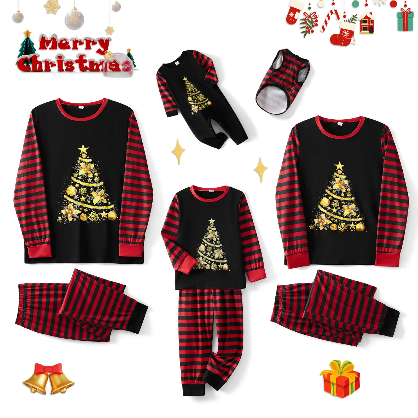 Family Matching Christmas Party Pajamas Romper/Dog Clothes/Christmas Tree Print Tops Pants Sleepwear Set Pyjamas Homewear