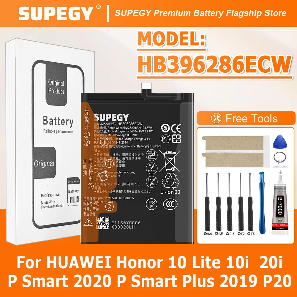 100% nueva batería HB396286ECW para HUAWEI Honor 10 Lite 10i 20i P Smart 2020 P Smart Plus 2019 P20 batería + herramientas gratuitas