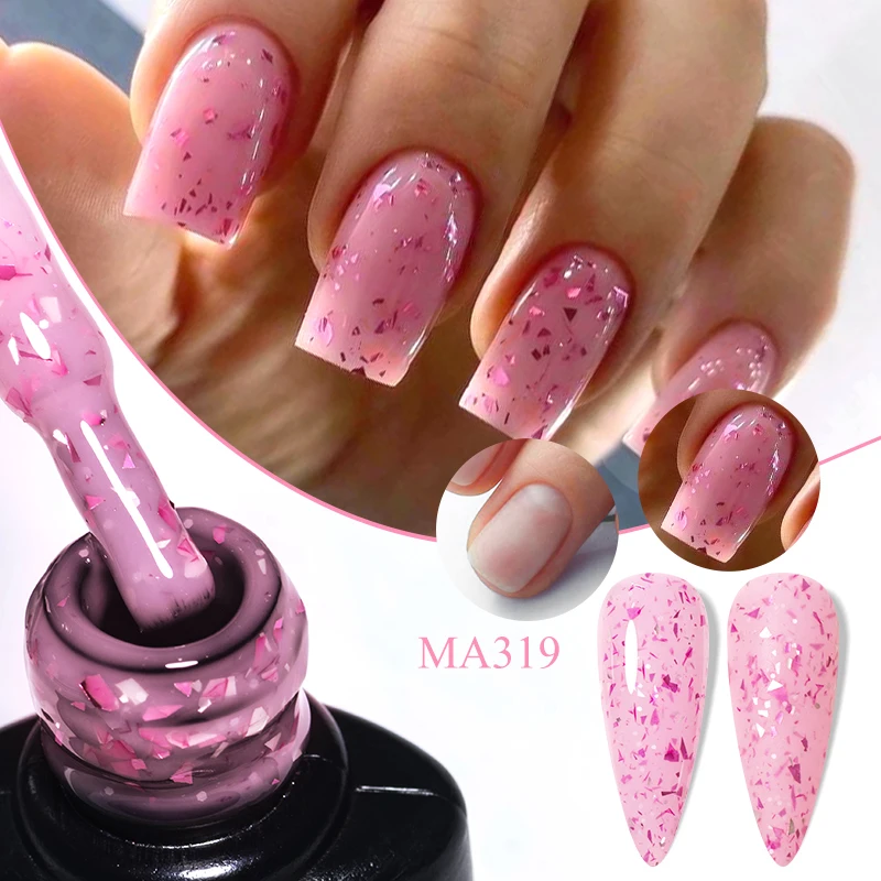MEET ACROSS 7ml Purple Gold Blue Foils Rubber Base Gel Glitter Construction Effect Soak Off UV Gel Varnish For Nails Manicure
