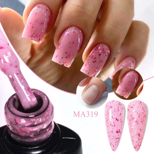 Imagen 2 del producto MEET ACROSS 7ml púrpura oro azul láminas Base de goma Gel brillo efecto de construcción remojo barniz de Gel UV para manicura de uñas