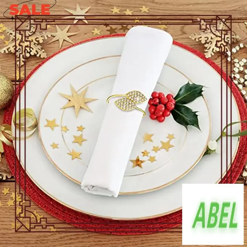 

KB-100Pcs Napkin Rings,Leaves Napkin Holders Rhinestone Napkin Buckle For Wedding Party Festival Dinner Table Decoration Durable