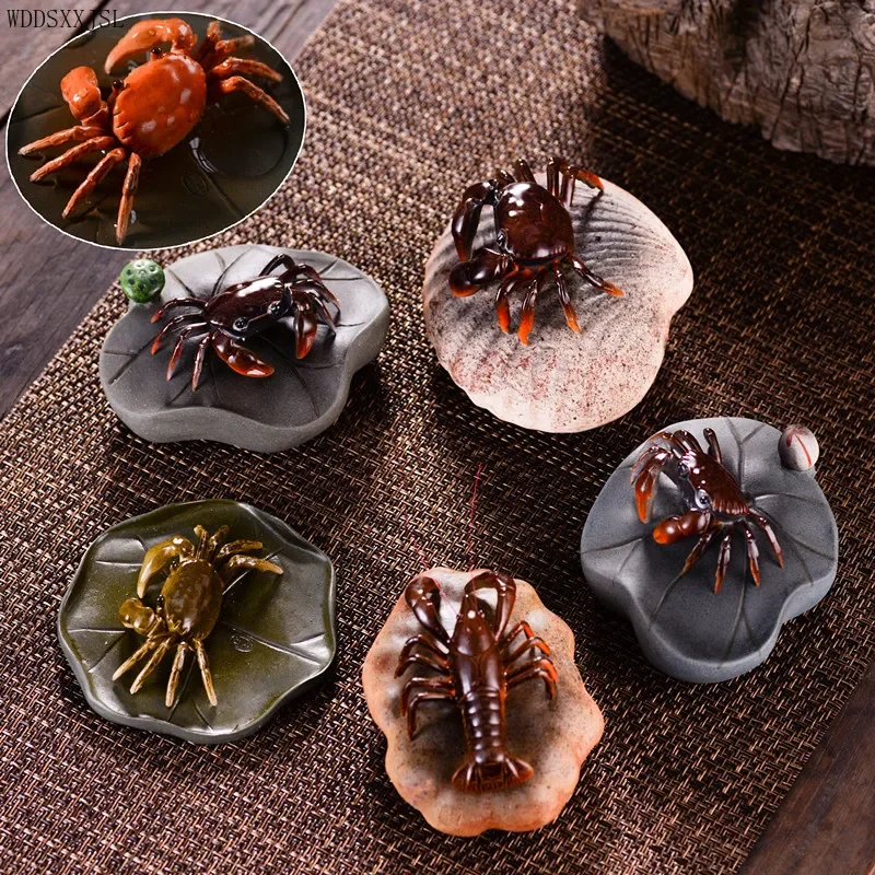 

Tea pet Creative Watering Color-changing Crab Purple Clay ornaments Lotus Leaf Stone Lotus Sculpture Tea Home Decor Accessories