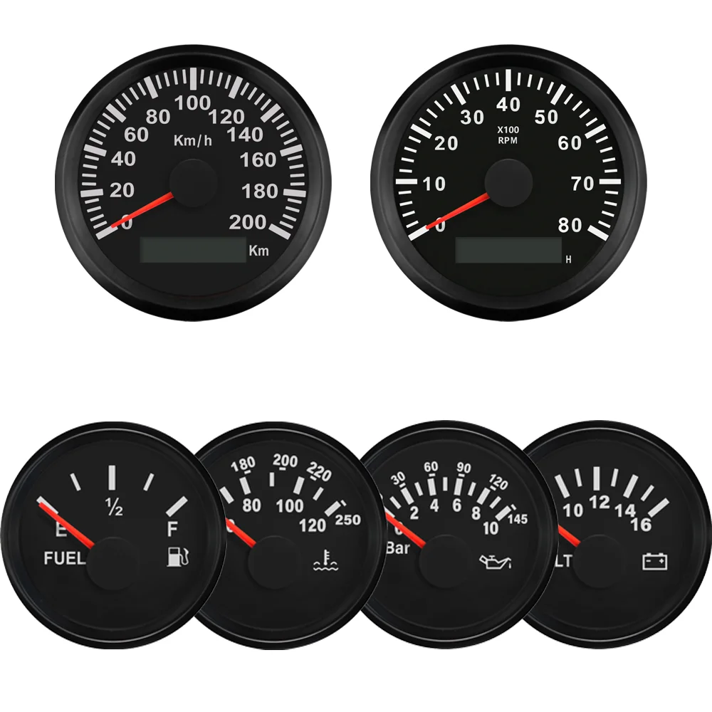 

Car Boat 85mm GPS Speedometer 0-8000RPM Tachometer + 52mm Water Temp Oil Pressure Fuel Level Meter Voltmeter with Red Backlight