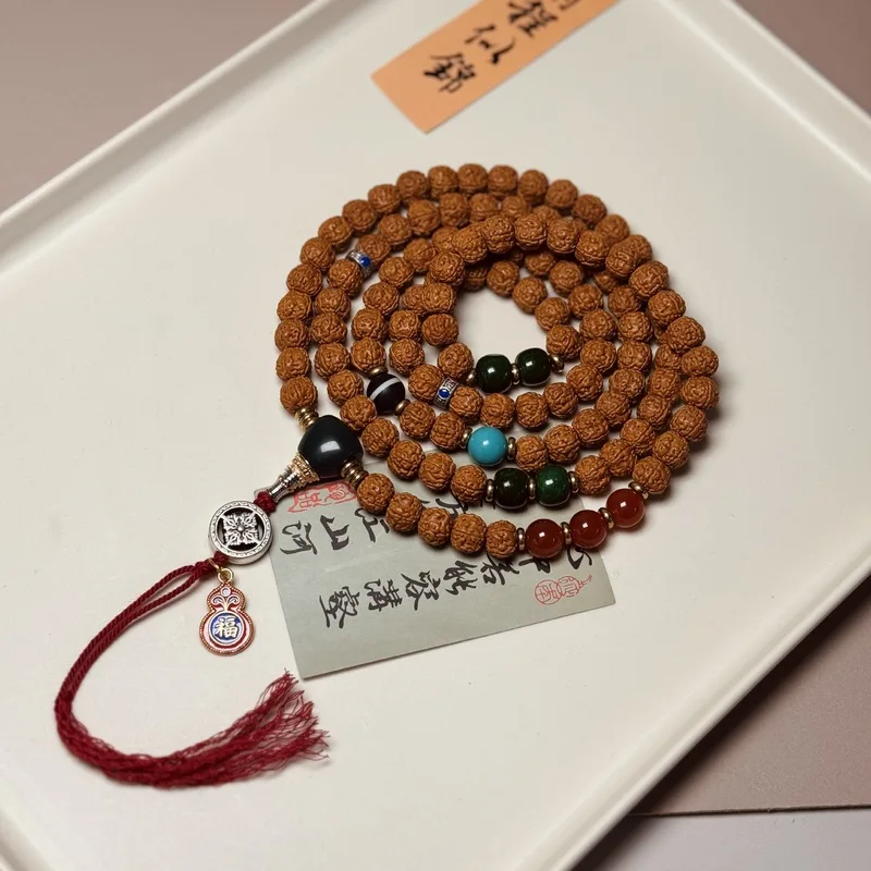 Original Diamond Bodhi Bead Bracelet 108 Beads Tibetan Style Necklace for Wearing Around the Neck Multi-Layered Shoushan Sto