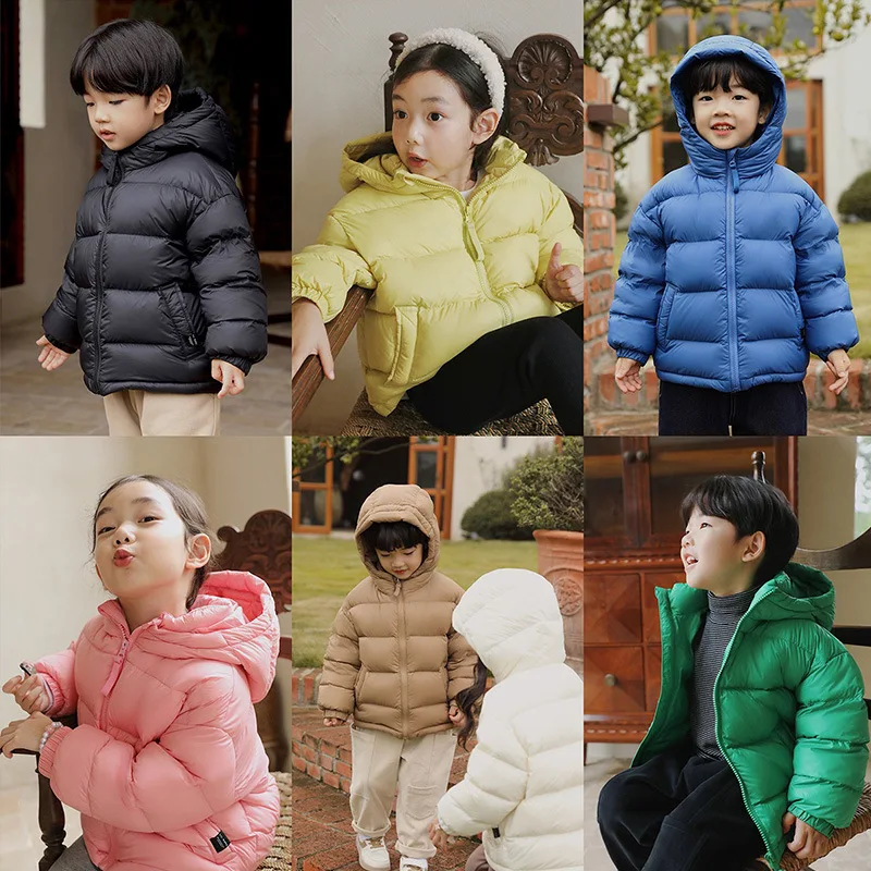 

Winter Kids Down Jacket Simple Solid Hooded Thickened Warm Children Girls Coat White Down Duck 1-10 Years Boys Parkas Outerwears