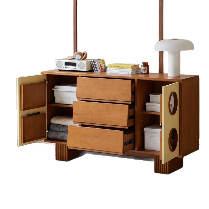 

Side cabinet retro solid wood square storage side cabinet simple living room storage multi-functional display side cabinet