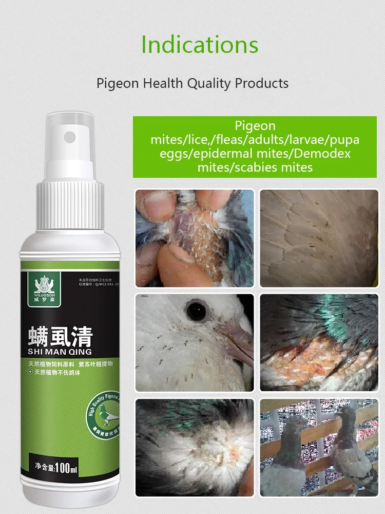 PULVERIZADOR DE INSECTOS Vitro para limpiar la Epidermis y las plumas, piojos y ácaros de la sangre, palomas, loros y pájaros, 100ml