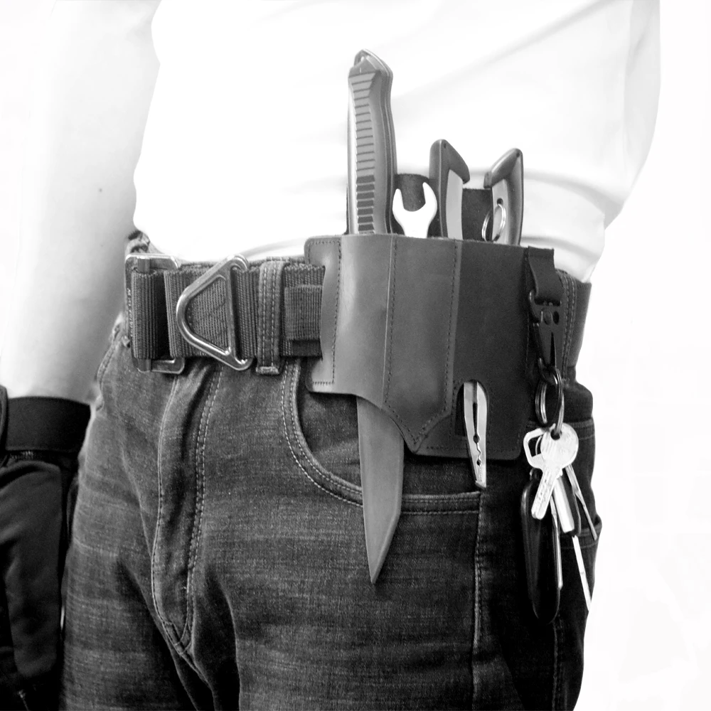 

Edc Hunting Tactical Tool Leather Case Portable Cowhide Outdoor Storage Flashlight Knife Case Belt Waist Bag For Work Equipment