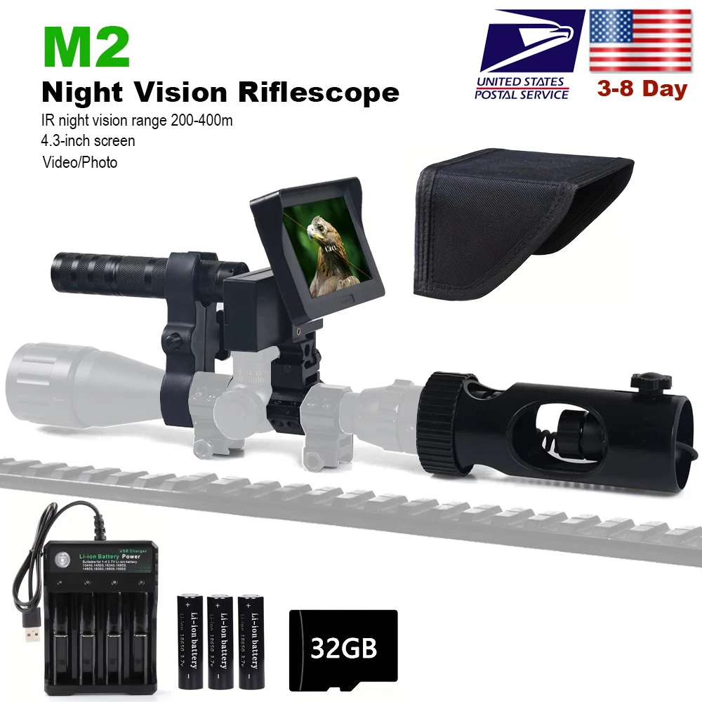 IR Optics Sight Scope Night Vision Goggles,4.3 inch Display 850nm Infrared Hunting Riflescopes Gear, Digital Video/Photo Camera