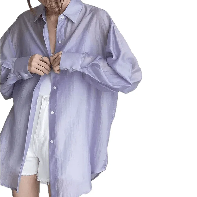 

Women's Summer Thin Shirt Sleeveless Cover up Shawl Sunscreen Outerwear White Open Cardigan Coat Casual Loose Fit Polyester