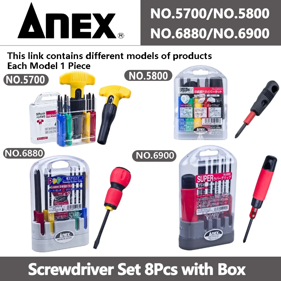 ANEX Screwdriver Set 8Pcs with Box Replaceable Phillips & Slotted Screwdriver Bit and Japan  Handle No.5700/5800/6880/6900