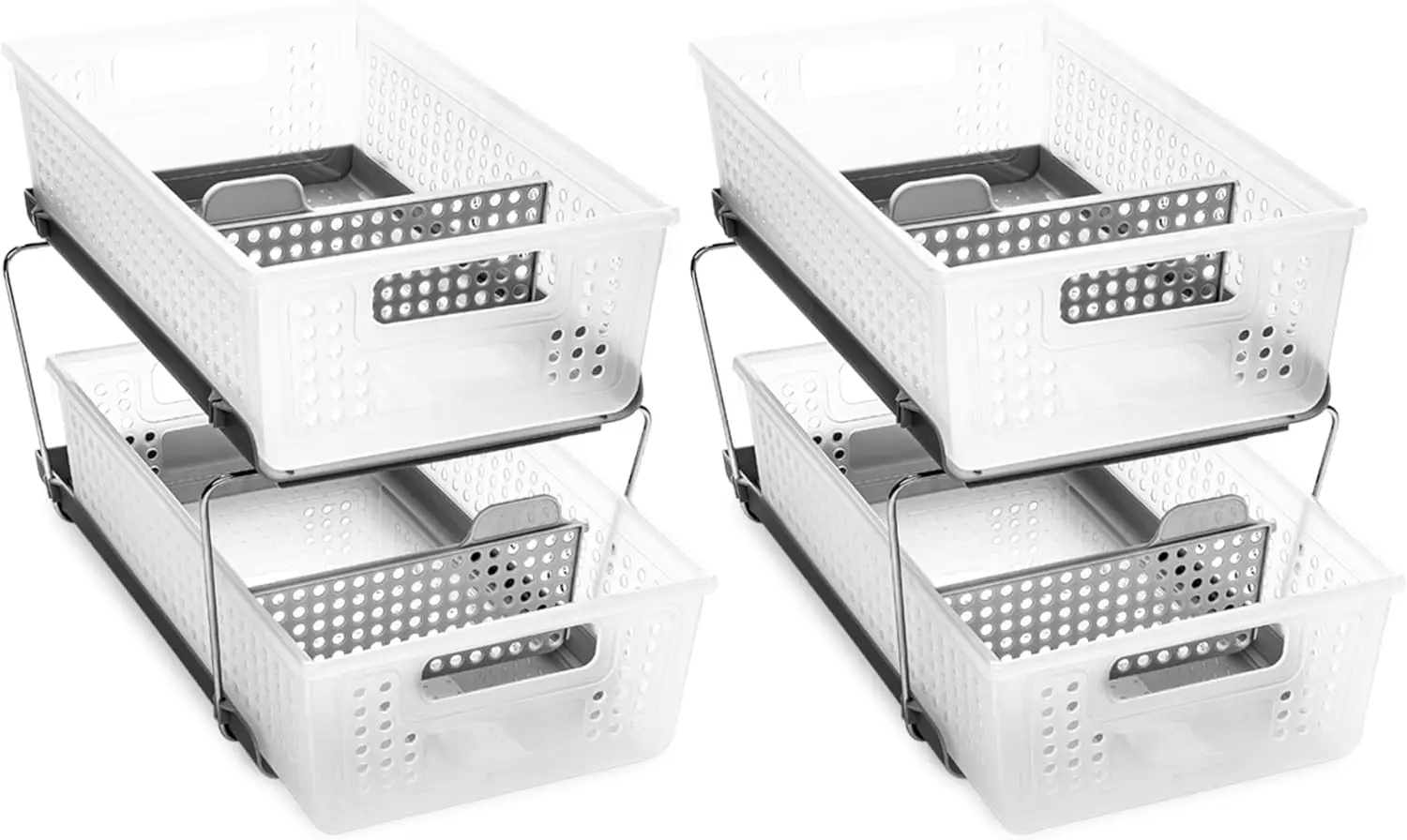 

Двухуровневый органайзер под шкаф с выдвижными ящиками для хранения чистящих средств, для кладовой, для хранения под раковиной - 2 штуки в упаковке