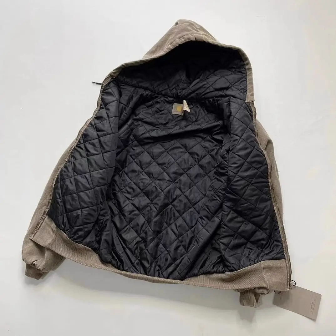 Padded jacket retro old thickened padded hooded jacket washed zipper warm hoodie